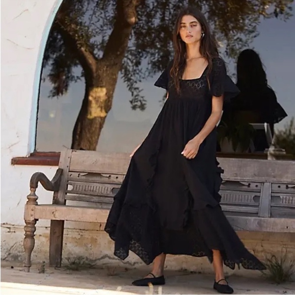 FREE PEOPLE Bring The Romance Handkerchief Hem Maxi Dress